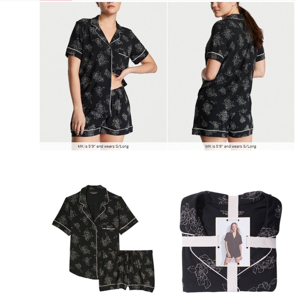 VICTORIA'S SECRET L Modal Short Pajama Set Black White Floral So Comfy! NWT - Picture 6 of 6